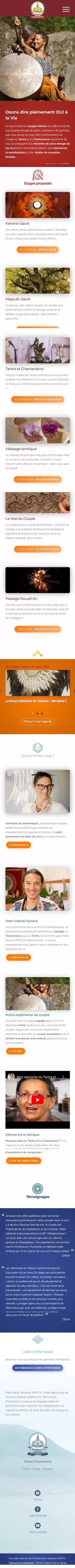 Design graphique du site d'une chamane spécialisé proposant des stages de tantra et chamanisme, féminin sacré, masculin sacré